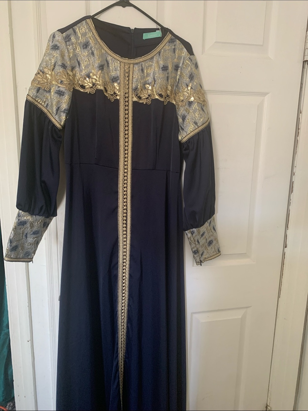 Elegant Navy and Gold Embellished Women's Dress